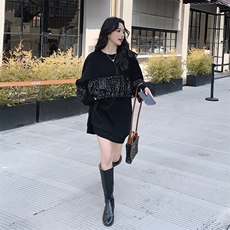 春季新款拼接亮片宽松卫衣连衣裙时尚显瘦百搭女装外套，女装短外套，秀美人生