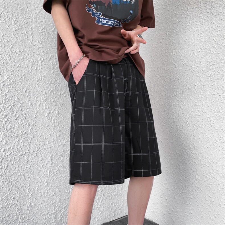 K6045/P28新款夏款西裤格子短裤男港风中裤男大码潮休闲裤子，男装西裤，电商A141
