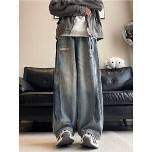 美式涂鸦牛仔裤高街复古vibe宽松阔腿直筒做旧男秋冬RK2262-P56图片