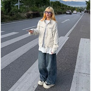 26春装高品质老钱风立领夹克外套男女美式潮牌拉链工装风宽松上衣图片