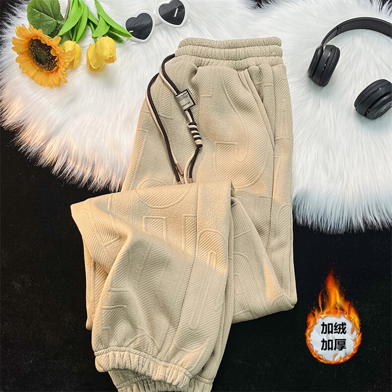 2025冬季加绒加厚华夫格提花男士休闲青年大码运动裤K35加绒-P30，女装休闲裤，星座1816-2（原1210–2）