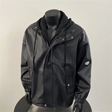 假两件连帽皮衣男士夹克春秋季哈雷机车骑行衣服外套PY1018，男装夹克，星座1116A-1（原606A）