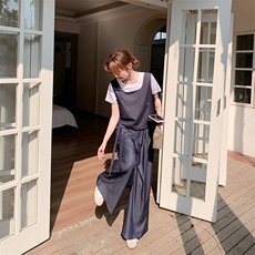韩系复古马甲套装裤女2025夏季新款显瘦短袖T恤阔腿裤休闲三件套，女装套装/套裙，2C086