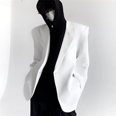春秋小众极简ins白色西装外套男垂感戗驳领休闲垫肩西服W6612-P55，男装西服，星座412-1