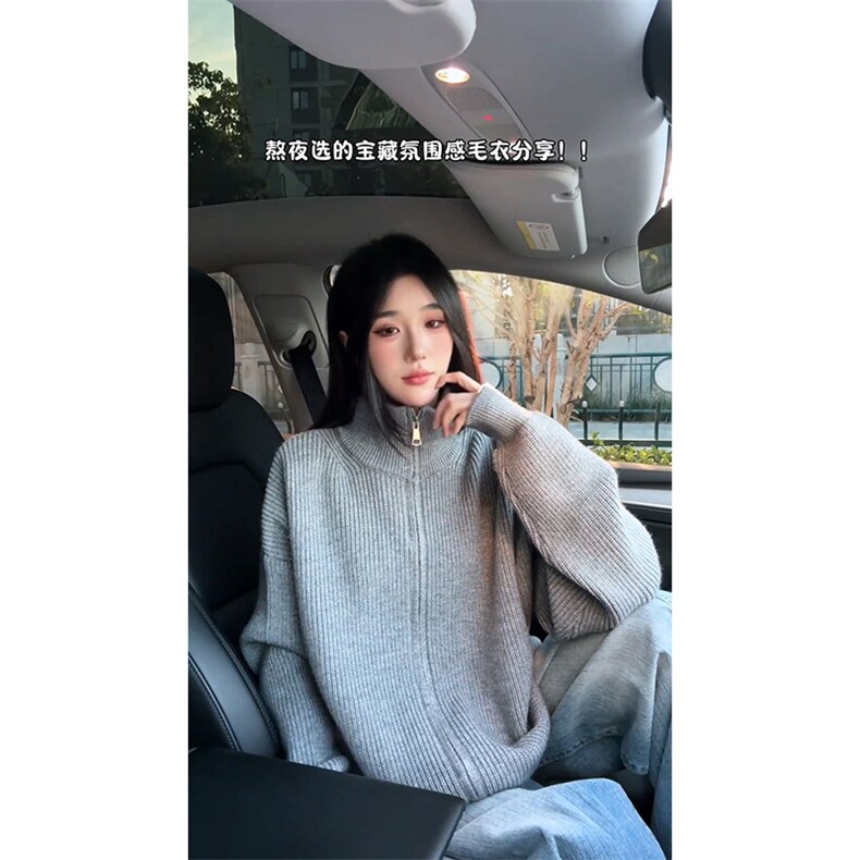 重磅秋冬北极绒双拉链毛衣开衫美式复古休闲慵懒风宽松针织衫外套,男装针织衫/毛衣,电商A486