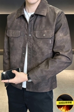 2025新款男士外套秋冬季加绒加厚美式工装皮夹克A313-99811-P145，男装夹克，电商A313