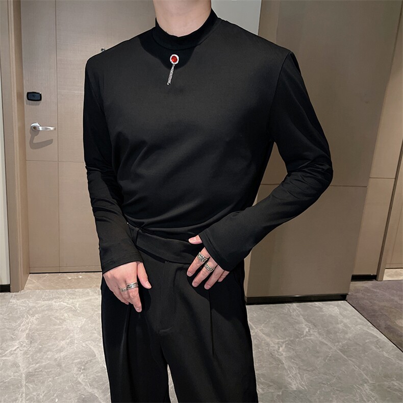 王嘉尔同款高弹显瘦修身长袖打底衫小众半高领T恤男潮 TX1206-P50图片