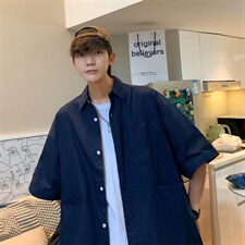 港风宽松百搭慵懒休闲衬衣夏季日系cityboy坠感衬衫短袖W3184-P30，男装衬衫，星座512-2