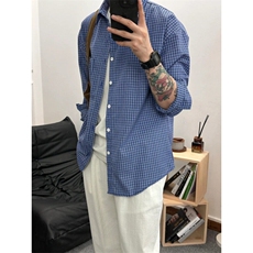 【档口现货】CS552LL-特P30蓝色格子长袖衬衫男内搭叠穿衬衣外套，男装衬衫，星座1007（原301D）