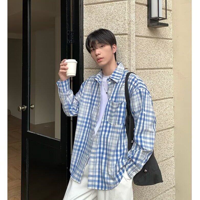 K411-P36格子衬衫男长袖衬衣帅气百搭潮流2025春秋季帅气港风,男装衬衫,电商B323A