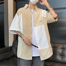 衬衫男短袖韩版潮流高街帅气拼色2023秋夏季新款ins外套CY487-P38，男装衬衫，星座412-3