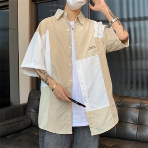 衬衫男短袖韩版潮流高街帅气拼色2023秋夏季新款ins外套CY487-P38图片