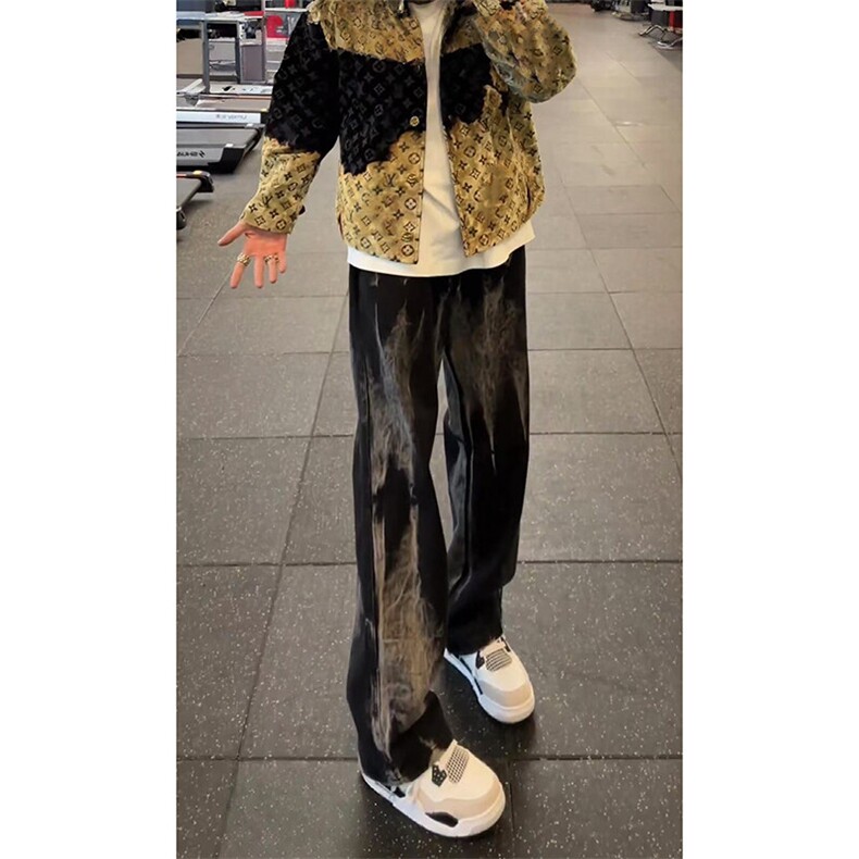 网图美式高街vibe小众扎染直筒牛仔裤货号K668P60,男装牛仔裤,电商A063