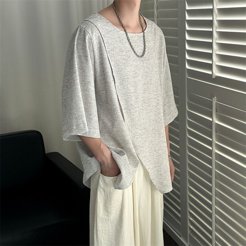 2025现货设计感亚麻短袖T恤宽松休闲棉麻透气上衣A351-AT2559-P48，男装T恤，电商A351