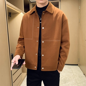 男新款呢子大衣秋冬妮子毛呢拼色宽松夹克外套A236-JK-5037-P135图片