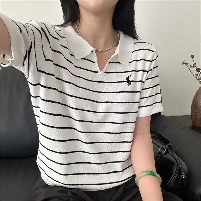 夏季新款女士简约时尚舒适两色翻领短袖,女装T恤,萱芳婷羊绒