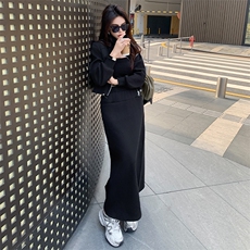 女秋季收腰立领开衫卫衣开叉半身裙两件套，女装套装/套裙，江南