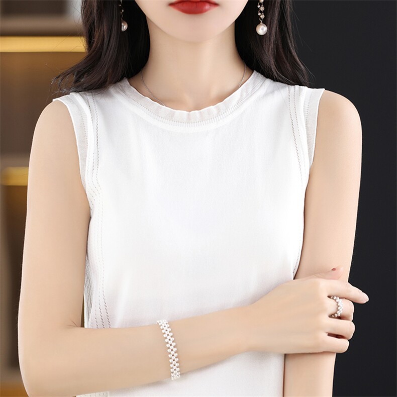 2024秋季新款蕾丝短袖女垂感冰丝时尚百搭,女装背心吊带,千御纺羊绒