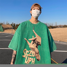 量大优供视频重磅美式复古蜡染水洗做旧短袖t恤SX10特P30，男装T恤，电商A486