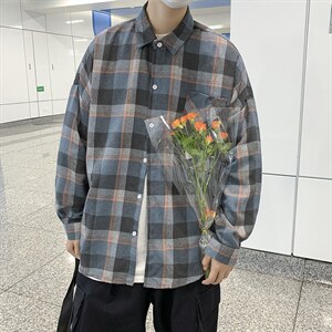 夏季ins港风复古格子宽松衬衫潮流宽松百搭薄款上衣W1203-P32图片