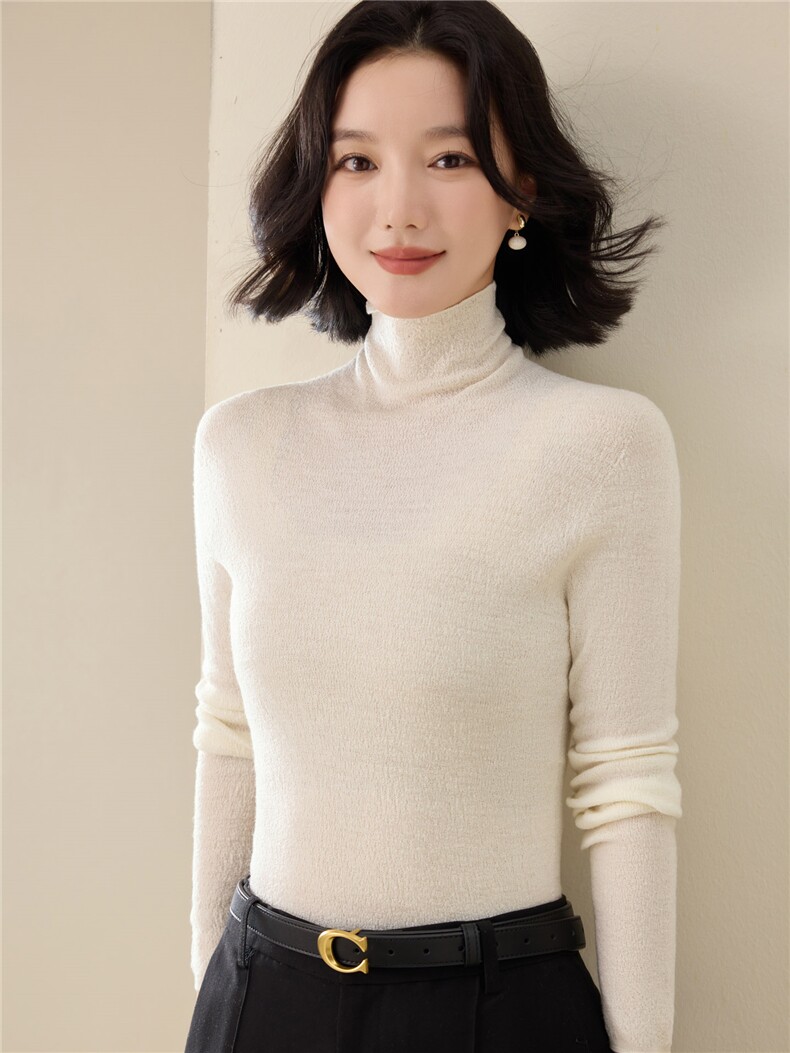 扬子纱精纺100%羊毛衫女半高领打底衫秋冬款修身上衣内搭针织毛衣,针织衫/毛衣,凯思米羊绒