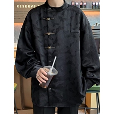 新中式蝴蝶盘扣长袖衬衫男秋季衬衣古装唐装外套衣服C3014，男装衬衫，星座1116A（原606A-3）