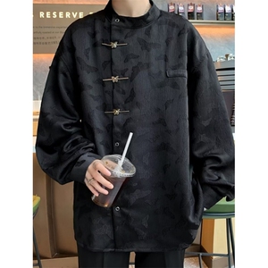 新中式蝴蝶盘扣长袖衬衫男秋季衬衣古装唐装外套衣服 C3014图片