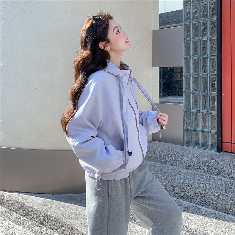现货！现货！韩系休闲连帽短款外套女2026春秋新款小个子夹克上衣,女装短外套,2C306