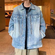 F681P60宽松型外穿时尚港风复古水洗直角垫肩牛仔夹克春秋，男装夹克，星座512-6