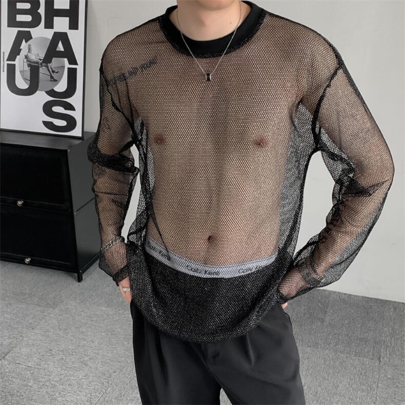 透明防晒长袖t恤男薄款发型师潮牌男装2025新款夏装擦边男模衣服,男装T恤,星座909