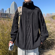 秋冬高领麻花毛衣男ins潮流半拉链线衣宽松慵懒针织衫M1117-P55，男装针织衫/毛衣，星座512-2