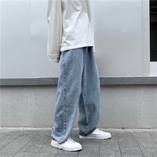 秋冬韩版直筒宽松男生牛仔裤子潮流阔腿老爹拖地宽松长裤c102-p33图片
