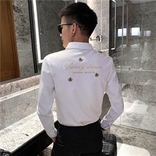 CSY81-P55控78白色2021春秋装社会小伙刺绣长袖衬衫男潮，男装衬衫，星座102A（原电商D309-1）