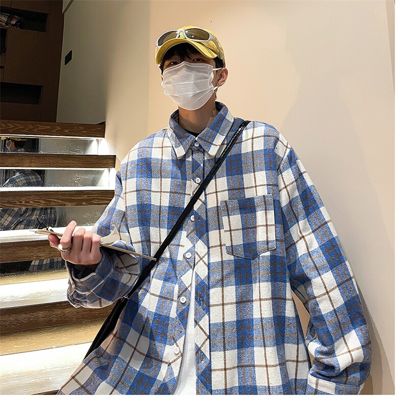 控价69港风格子衬衫宽松外套男女衬衣百搭格子外套CS2408P45,男装衬衫,电商A128