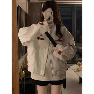 W9417-P70网图现货美式pu皮外套潮牌欧美机车服夹克高级感皮衣,皮裙搭配小女孩图片