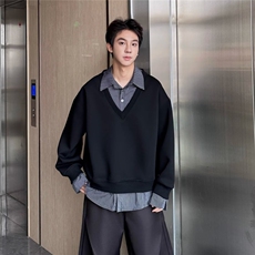 HY03-P50秋冬假两件衬衫领卫衣男韩系时尚上衣潮男宽松百搭，男装衬衫，电商B323A