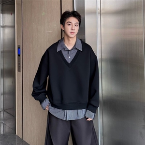 HY03-P50 秋冬假两件衬衫领卫衣男韩系时尚上衣潮男宽松百搭图片