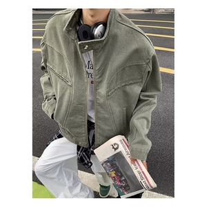 灰色立领外套男士春秋季潮牌拉链短款美式飞行员夹克 J5313-P99图片