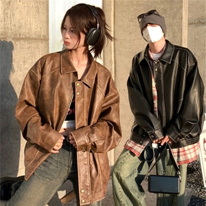 J519-P79 美式复古皮夹克男春季新款皮衣图片