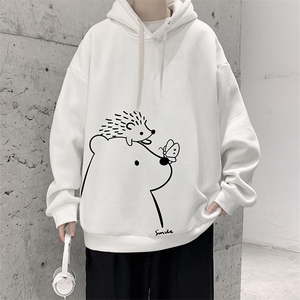 WY2166-P35加绒款-P40纯棉连帽卫衣男大码运动帽衫宽松薄外套男