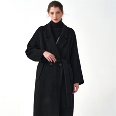 秋冬季羊毛休闲气质通勤经典V领高级优雅双面呢大衣长款，女装双面呢大衣，彬斯双面尼