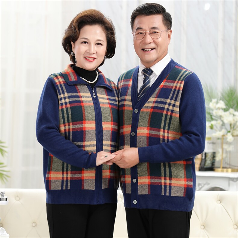 中老年人女毛衣开衫爸妈装情侣羊毛衫红色外套爷爷奶奶本命年唐装,女装中老年女装,亚东羊绒制品