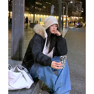 现货重磅boxy短款棉衣座山雕大毛毛领男女棉服水洗工装厚外套图片