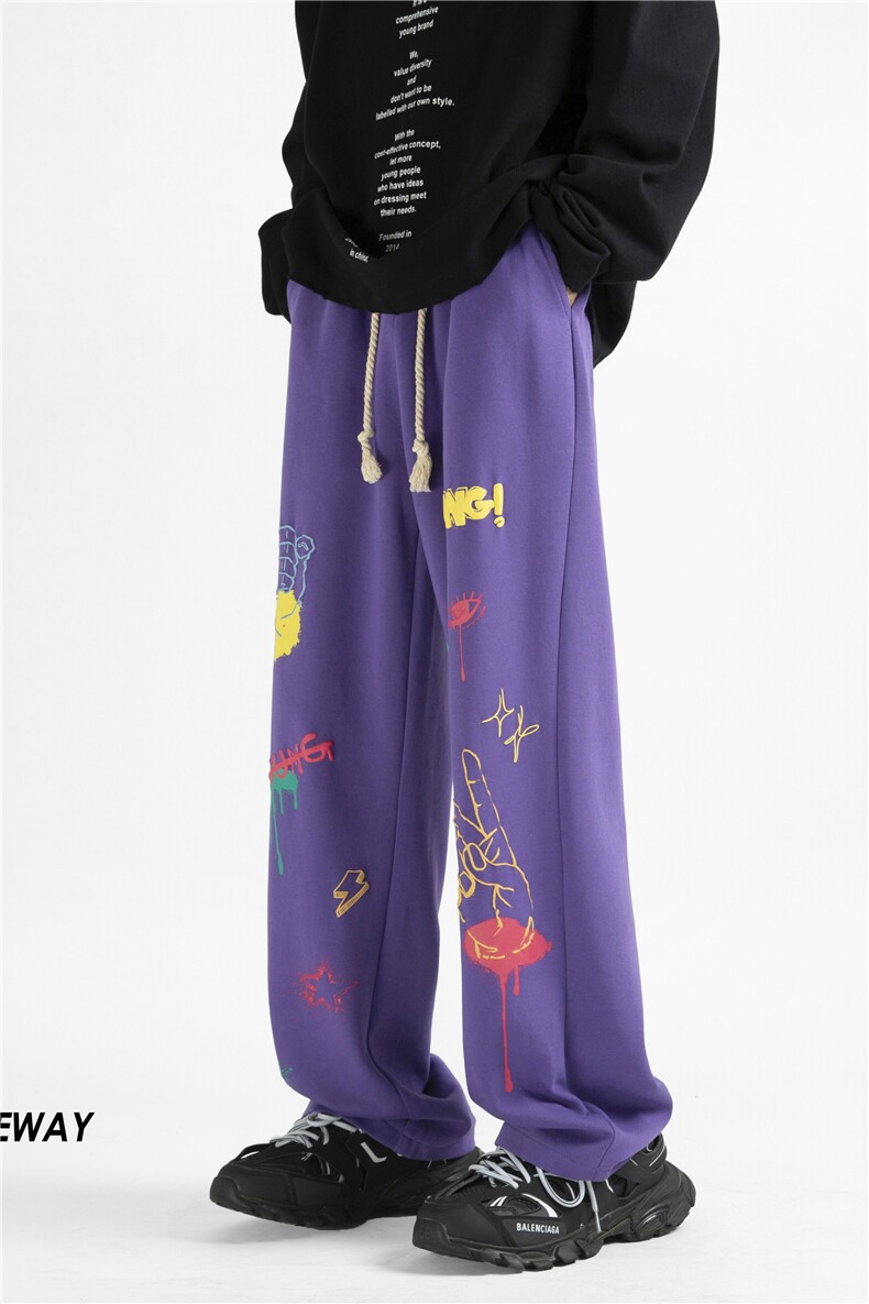 美式2023秋季新款彩绘发泡印花宽松休闲裤B315-K23411-p50控68,男装休闲裤,电商B315