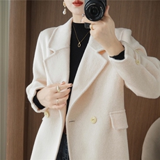 双面毛呢大衣外套女士春秋冬季2025年新款休闲小个子中长呢子大衣，女装双面呢大衣，贝源羊绒