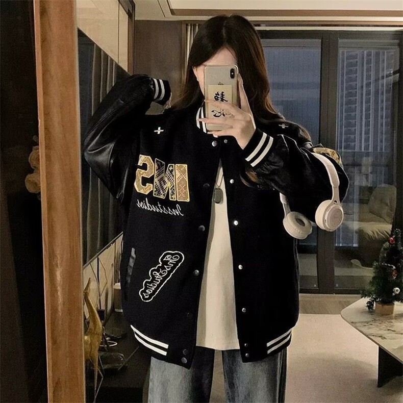 A535-P88秋季新款重磅加厚皮袖夹克男女同款刺绣上衣,男装夹克,星座911