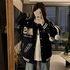 A535-P88秋季新款重磅加厚皮袖夹克男女同款刺绣上衣，男装夹克，星座911