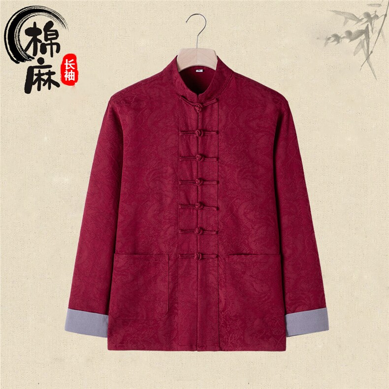 风春秋新款棉麻复古盘扣长袖提花花纹外套中式唐装CS19-P68,男装衬衫,星座217-5