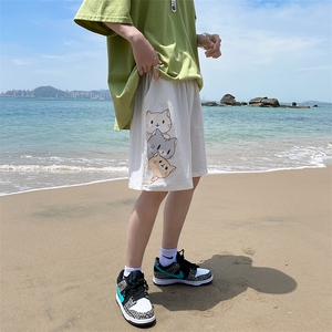 YD33164-P25 港风潮牌亚麻短裤男大码棉麻五分裤男中裤沙滩裤图片