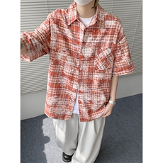 夏季潮流彩格衬衣宽松短袖衬衫9057-P42，男装T恤，电商B380（原B361）